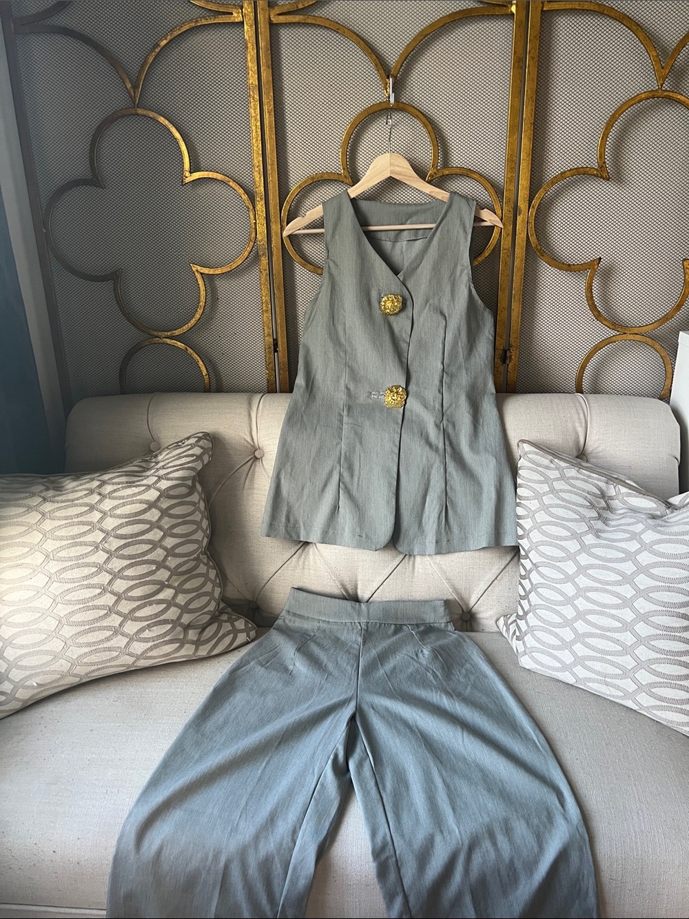 Sleeveless Two-Piece Jumpsuit Set in Sage Green